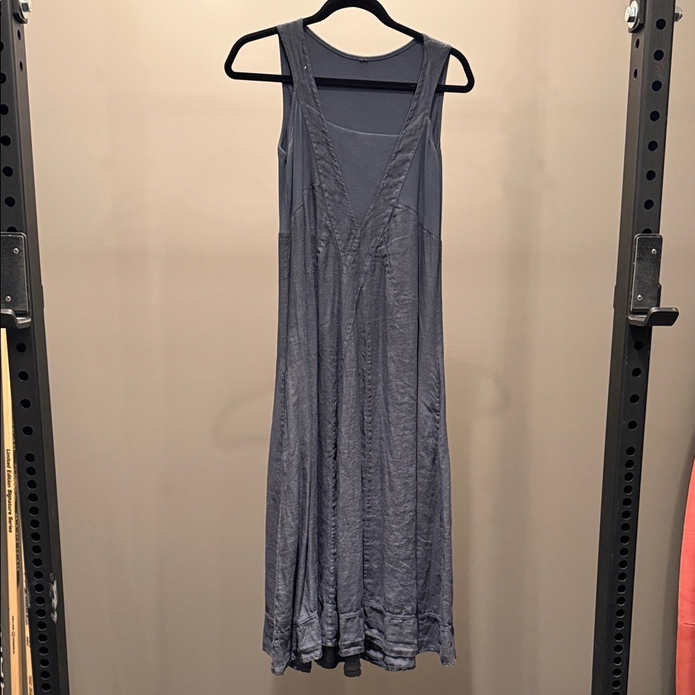 Sleeveless Blue/Grey Linen Maxi Dress